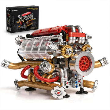 JSINMA V12 Engine Model Kit that Runs, Motorized Mechanical Building Set for Adults with Visible Moving Pistons, Transparent Side Cover, Desk Display