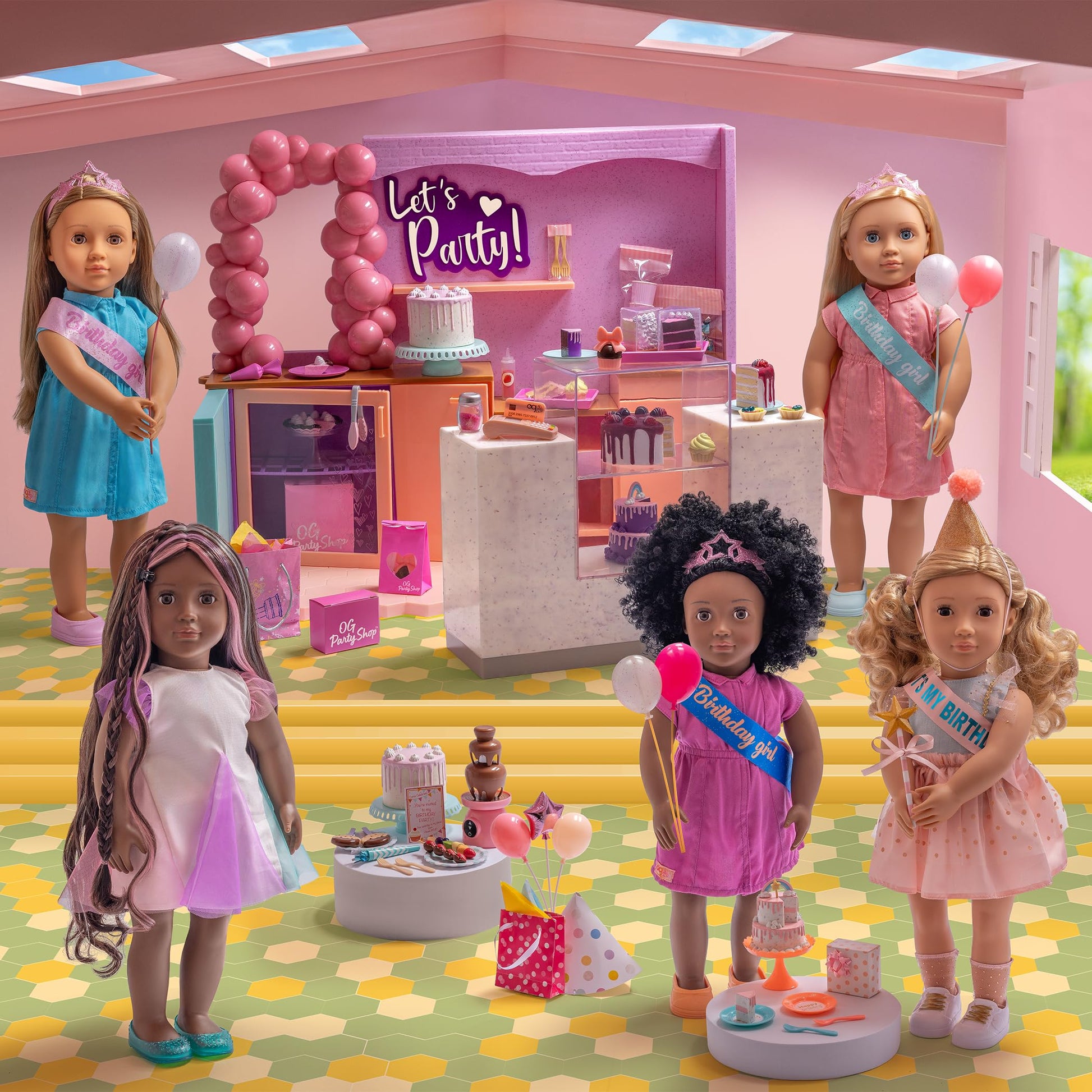Our Generation - Sweet Celebration Birthday Set - 18-Inch Doll Party Accessories - Birthday Cake & Balloons - Pretend Food & Supplies - Imaginative