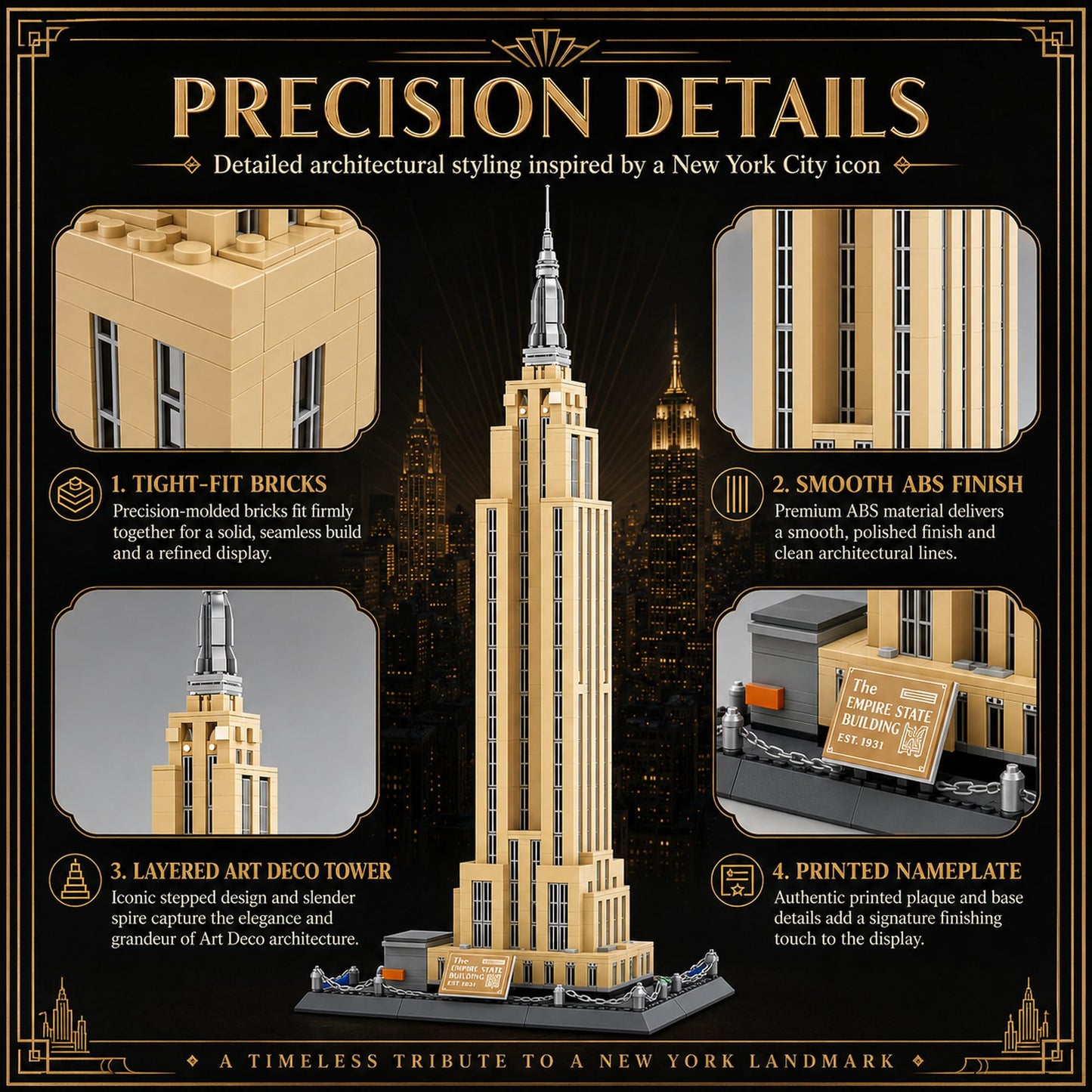 LQPFBSM Empire State Architecture Building Blocks Sets New York City Skyline Architecture Model Kits New York Landmark Skycraper Toys Gift for Adults