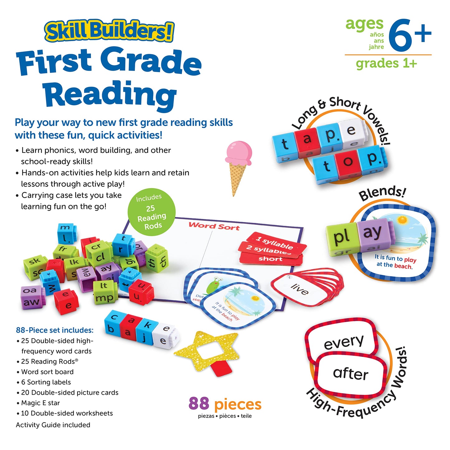 Learning Resources Skill Builders! 1st Grade Reading - 88 Pieces, Ages 6+ First Grade Learning Materials, Homeschool and Classroom Supplies, Reading