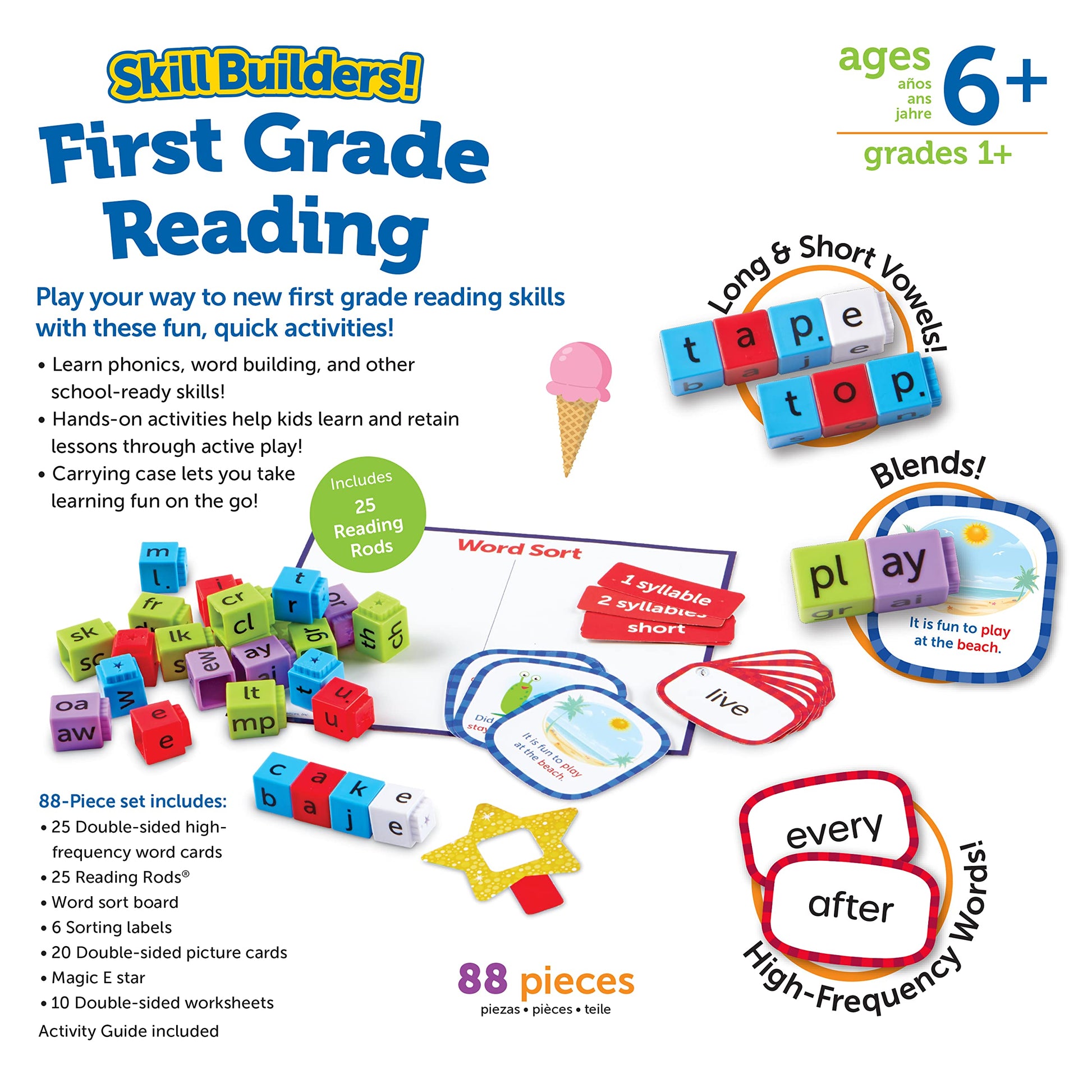 Learning Resources Skill Builders! 1st Grade Reading - 88 Pieces, Ages 6+ First Grade Learning Materials, Homeschool and Classroom Supplies, Reading