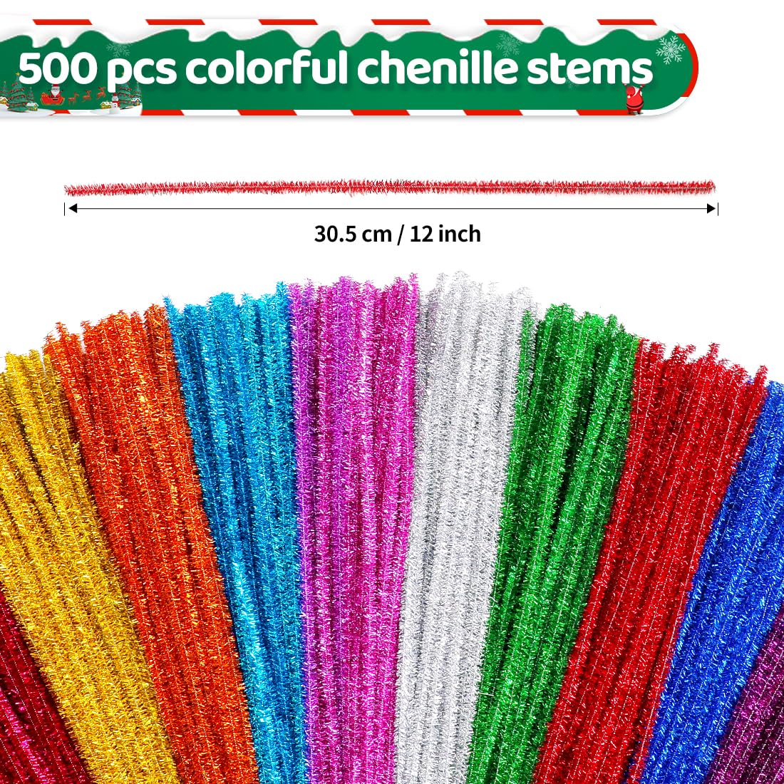 Eppingwin 500pcs Pipe Cleaners, Glitter Pipe Cleaners Craft Supplies, 10 Colors Chenille Stems for DIY Arts Crafts Project