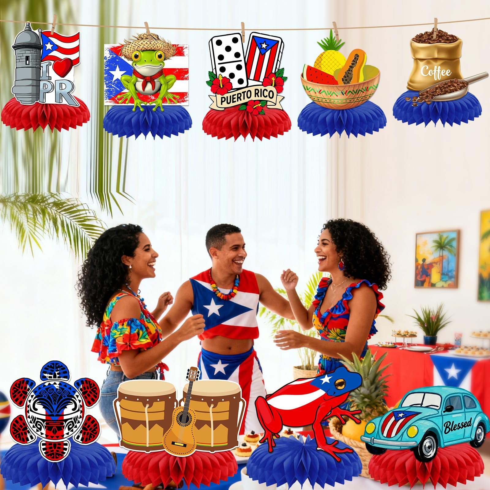 Puerto Rico Party Decorations: 9PCS Puerto Rico Honeycomb Centerpieces for Tables Puerto Rican Rapper Theme Party Decorations Puerto Rican Table Decor