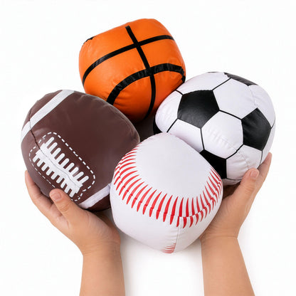 Liberty Imports 4 Pk Soft Stuffed PU Sports Balls for Kids, Toddlers - Football Baseball Basketball Soccer