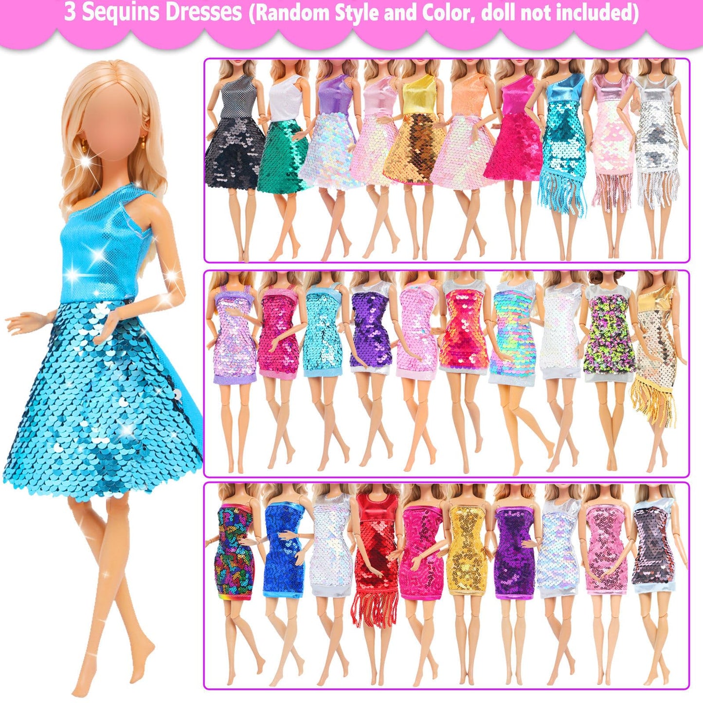 BJDBUS 11 Sets Doll Clothes 3 Sequins Dresses 4 Fashion Dresses and Floral Short Skirt 4 Casual Outfits Tops and Pants for 11.5 inch Girl Doll