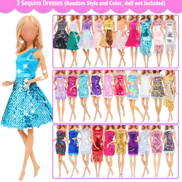 BJDBUS 11 Sets Doll Clothes 3 Sequins Dresses 4 Fashion Dresses and Floral Short Skirt 4 Casual Outfits Tops and Pants for 11.5 inch Girl Doll