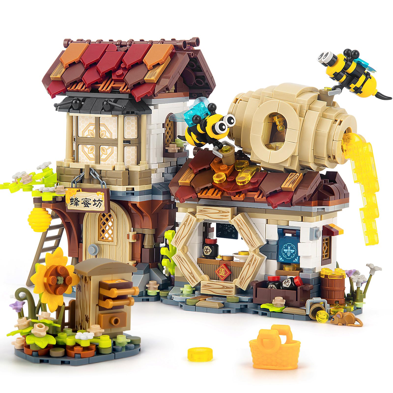 HIGH GODO Honey Workshop Mini Building Set, MOC Street View Simulation Architecture Toy, Collectible Gifts for Adults Teens Ages 14+, NOT Compatible