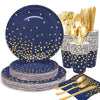 175PCS Blue Plates and Napkins Party Supplies, Blue and Gold Party Decorations Serve 25 Guests - Royal Blue Paper Plates for Birthday 2026 Graduation