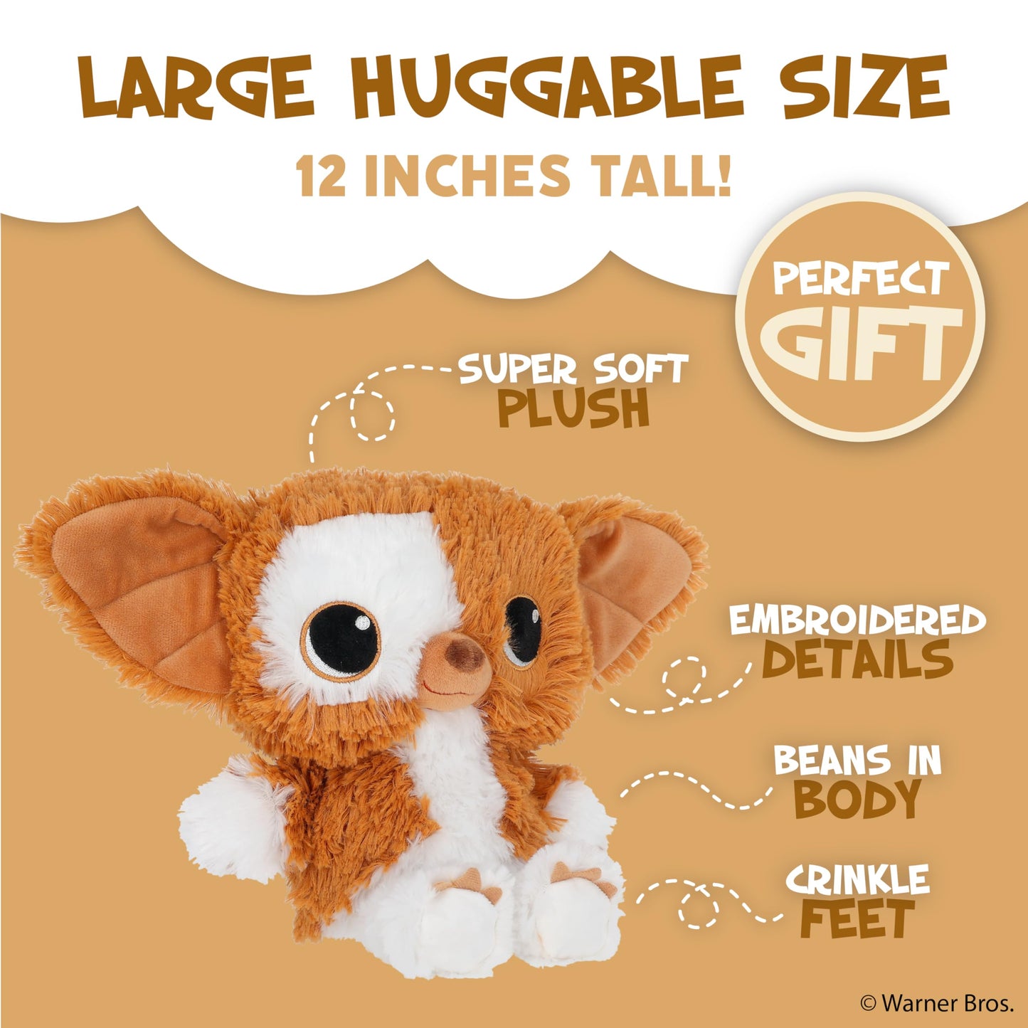 Kids Preferred Gremlins Gizmo Plush Stuffed Animal with Crinkle Sound for Babies, Toddlers, and Kids 12 Inches