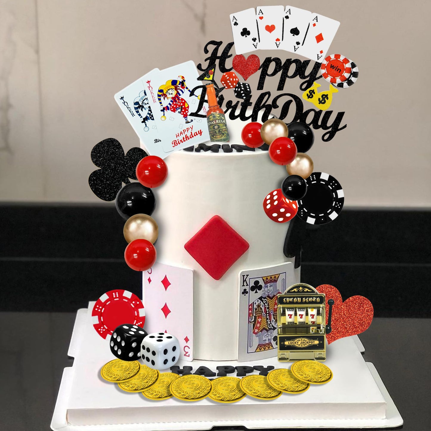 35 PCS Casino Cake Toppers Mini Slot Machine Poker Chips Dice for Las Vegas Scene Birthday Decorations (casino 2)