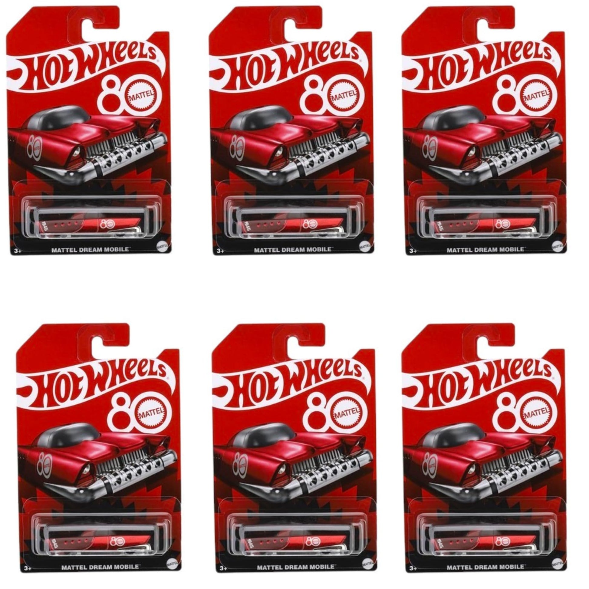 Hot Wheels Mattel Dream Mobile 80th Anniversary Collector’s Edition 6?Pack, Retro?Futuristic 1:64 Die?Cast Cars, Ages 3+