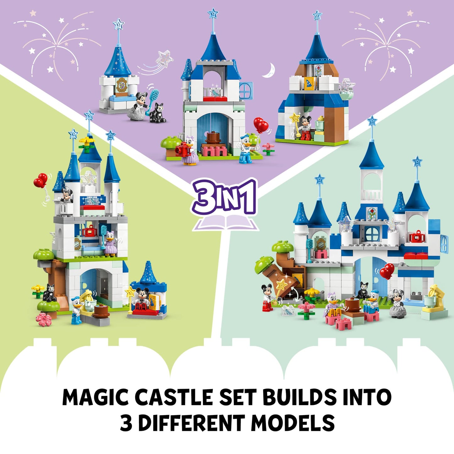 LEGO DUPLO Disney 100 3 in 1 Magic Castle 10998, Building Set for Family Play with 5 Disney Figures Including Mickey Mouse and Friends, Disney