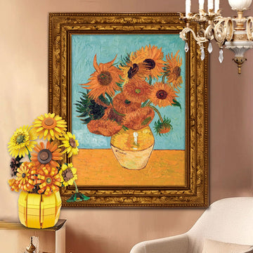 Mavo brix Flowers Building Sets for Adults, Van Gogh Prints Art Botanical Collection, Sunflowers Pot Bouquet Plants Kits Compatible with Lego Flowers