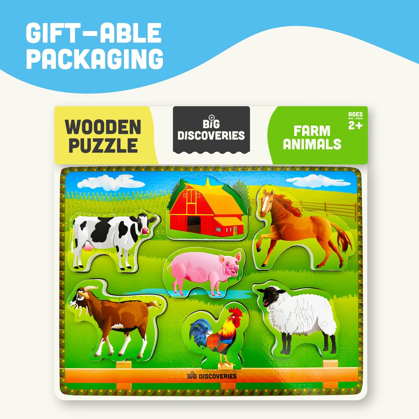 Big Discoveries Wooden Puzzle - Animal Wood Puzzles for Toddlers 2+ Years Old | Montessori Learning Puzzles for Kids - Great for Preschool Aged Boys