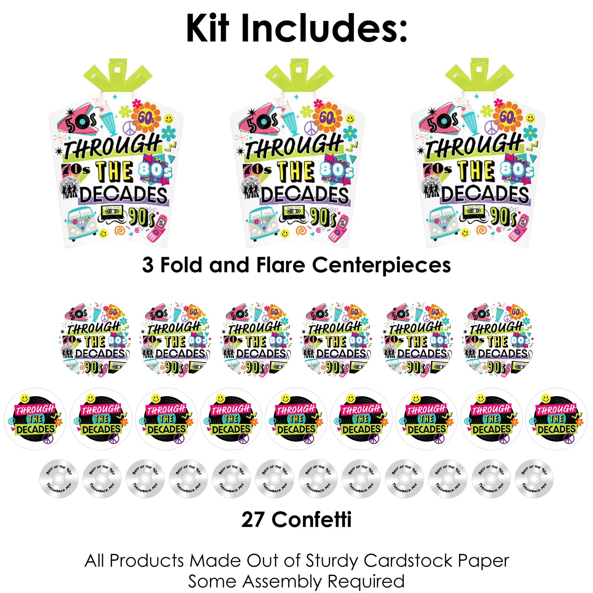 Big Dot of Happiness Through the Decades - 50s, 60s, 70s, 80s, and 90s Party Decor and Confetti - Terrific Table Centerpiece Kit - Set of 30