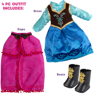 3pc Anna Frozen Movie Inspired Outfit- 18" Doll Clothes & Accessories Compatible w American Girl Dolls- Snow Queen Princess Set Includes Dress, Shawl