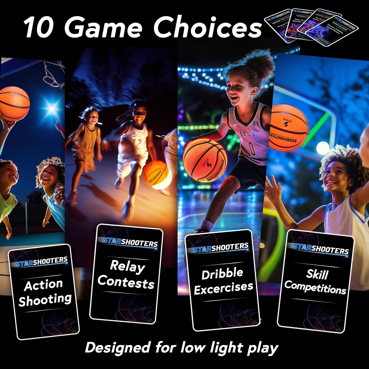 Starlux Games Light Up Basketball Set: Starshooters - Rechargeable, w/10 Game & Training Modes + Marker Lights | Ages 8+ | Glow in The Dark | Sports