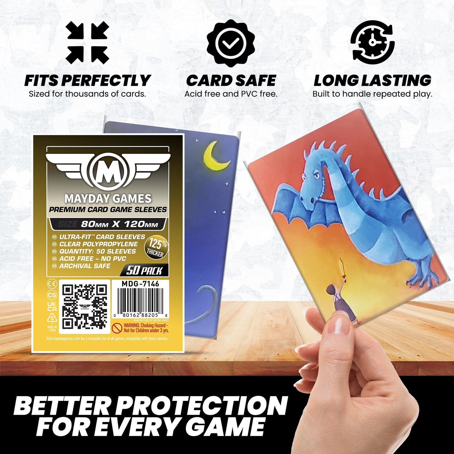 Mayday Games Dixit Premium Card Sleeves - 80x120mm 90 Micron Thick, 50 Per Pack, Oversized Clear Board Game Card Sleeves - MDG-7146