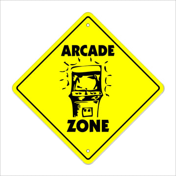Arcade Crossing Sign Zone Xing | Indoor/Outdoor | 20" Tall Game Room gameroom Machine Pinball Shooting pin Ball Coin