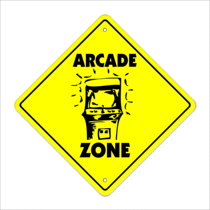 Arcade Crossing Sign Zone Xing | Indoor/Outdoor | 20" Tall Game Room gameroom Machine Pinball Shooting pin Ball Coin