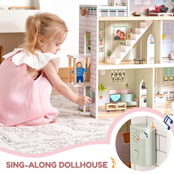 Giant bean Large Pink Wooden Dollhouse with Furniture for Girls with Doorbell, Light,Elevator, 6 Rooms 2.6ft High,17Pcs Furniture & 3 Dolls, Kids