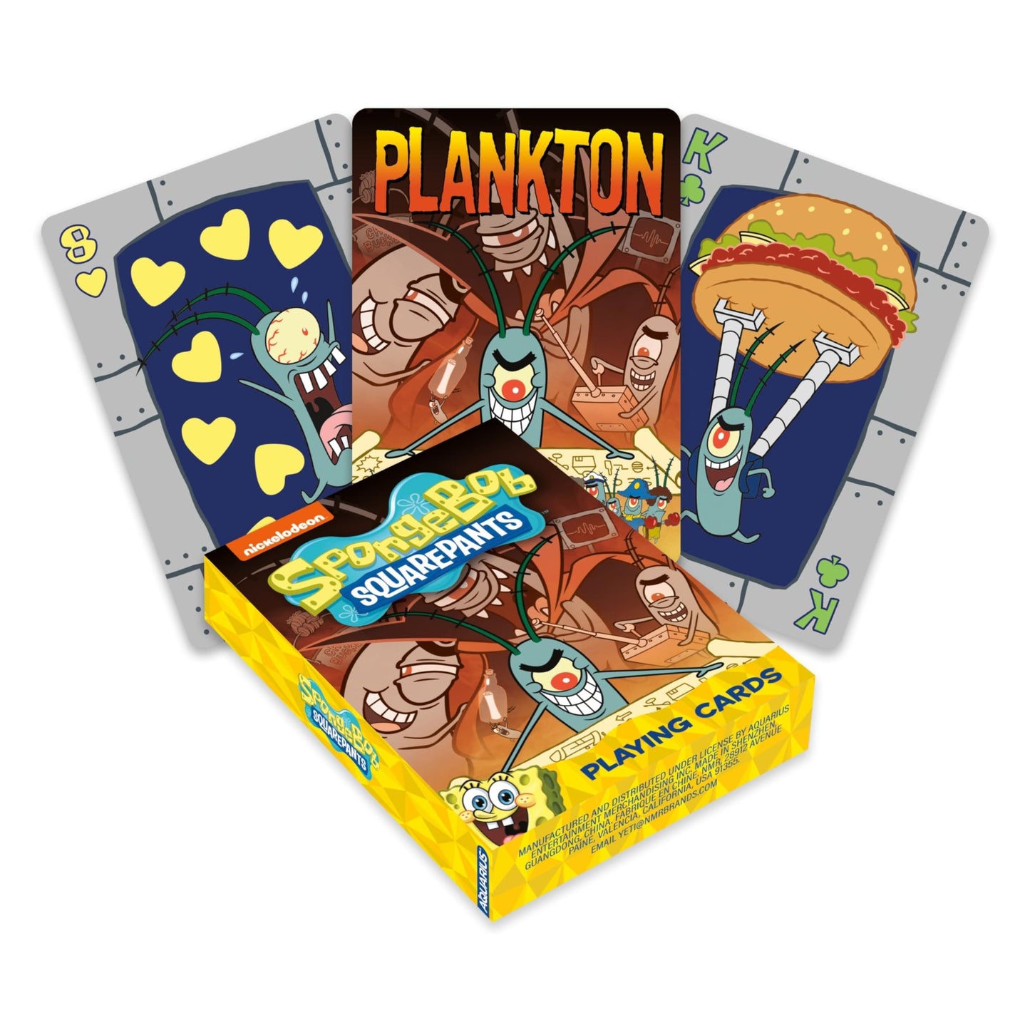 Aquarius Spongebob Squarepants Plankton Playing Cards, Chum Bucket Standard Deck with 54 Unique Designs Collectible Gift for Teens Adults