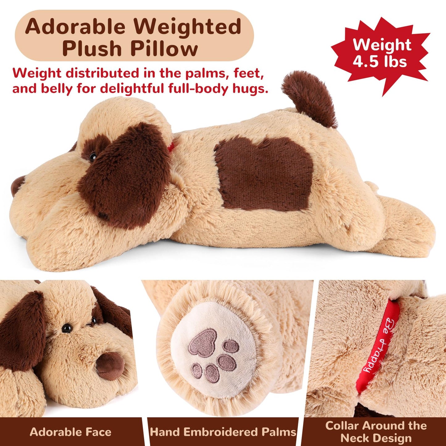 meowtastic Dog Weighted Stuffed Animals, Plush Pillow for Kids