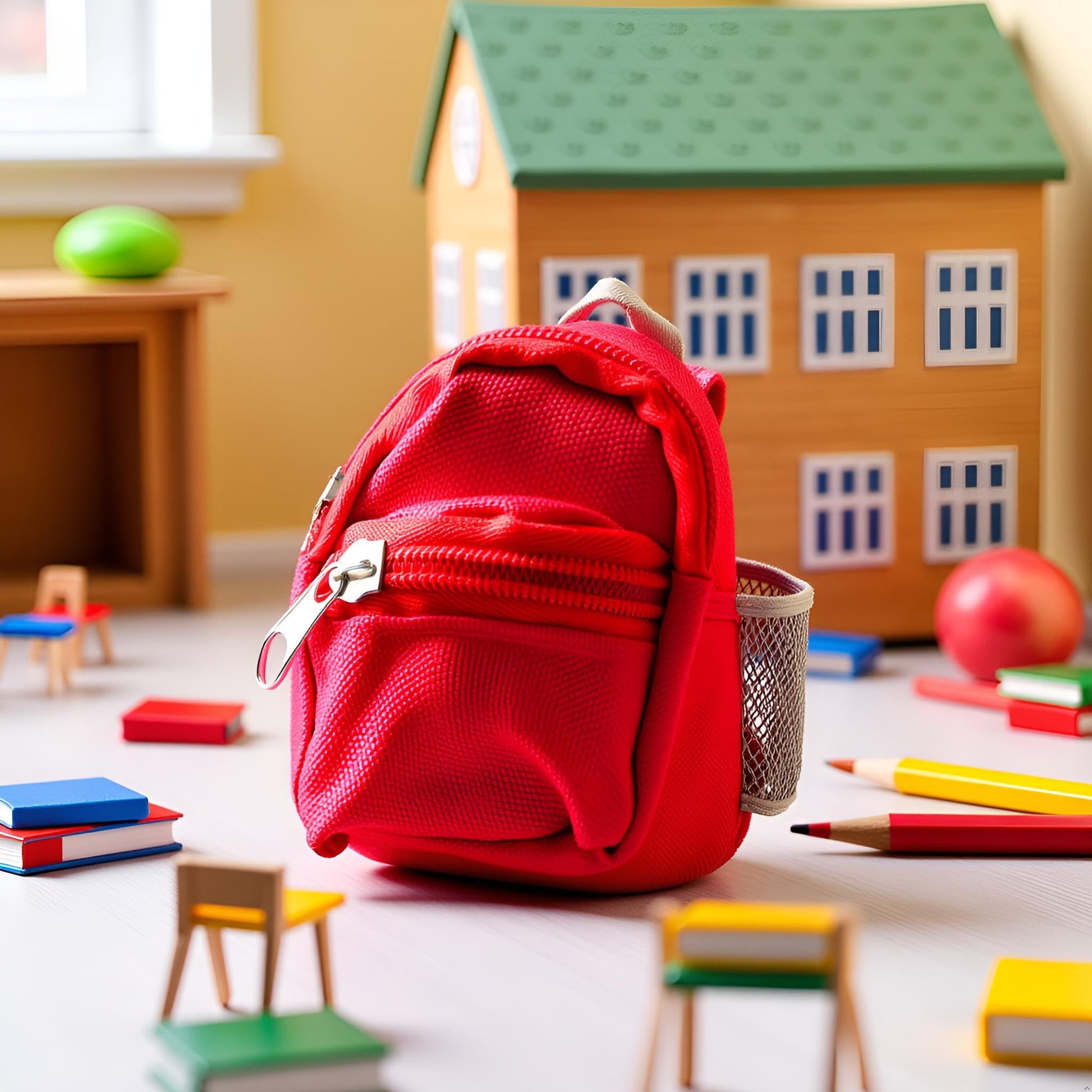 2Pcs Red Mini Doll Backpack School Bag Model Dollhouse School Accessory for 1/6 Scale Dollhouse Décor, Simulation Mini School Bag Model, Dollhouse