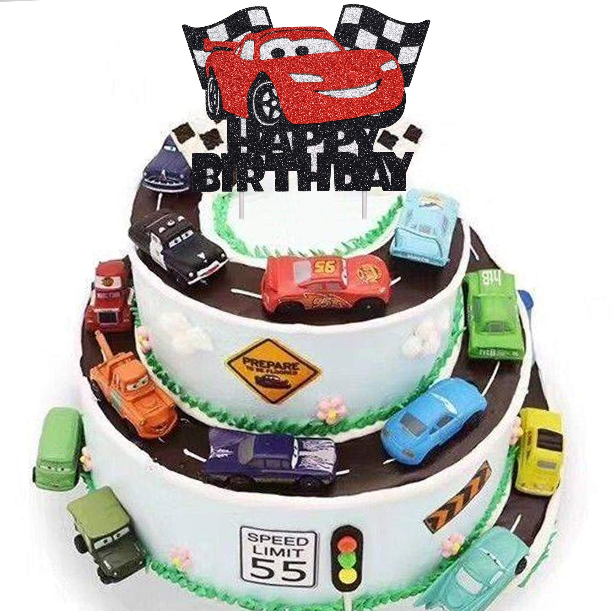 Artczlay Racing Theme Cake Topper, Checkered Flag, Black and Red, Birthday and Baby Shower, Cake Decoration, 1 Count, 5 x 0.5 inches, Eva and Paper