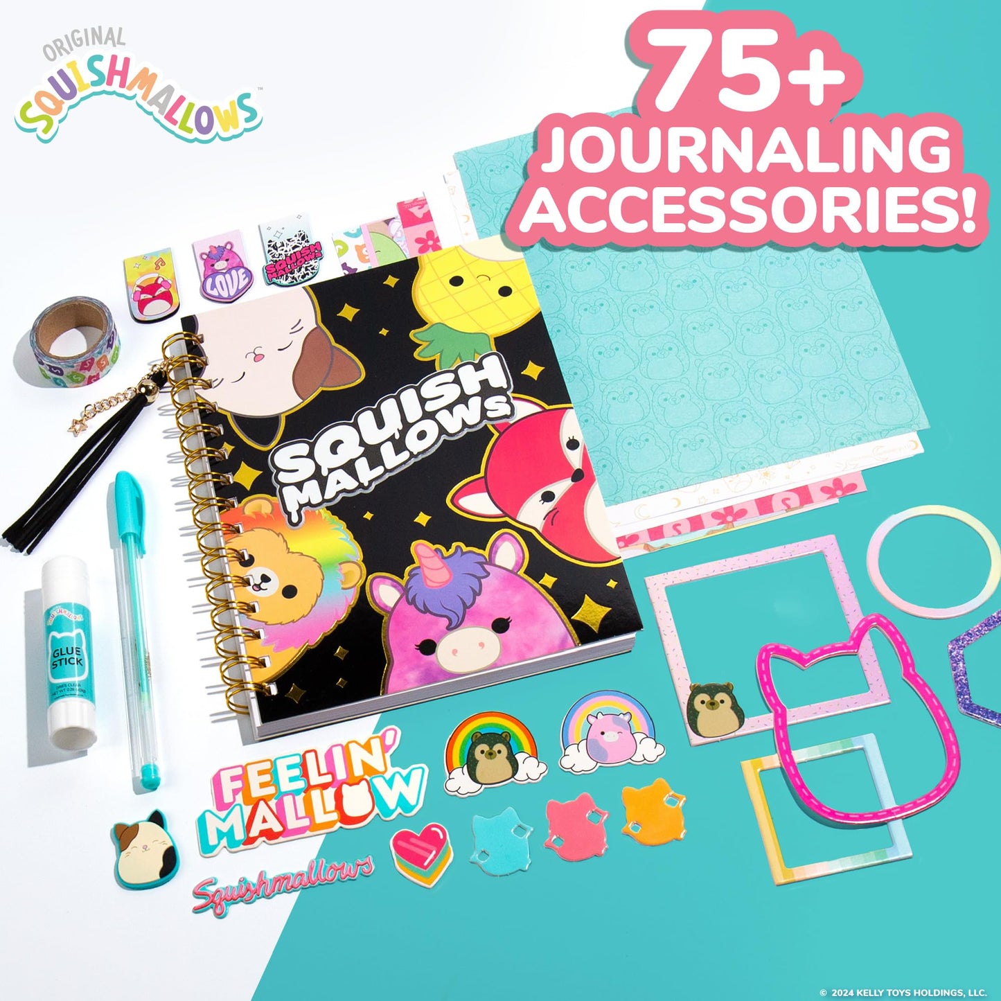 Squishmallows Original DIY Journaling Kit, Includes Craft Supplies Like Cute Stickers for Journaling, Sketch Pad, Cam The Cat Charm, Keychain, Fun