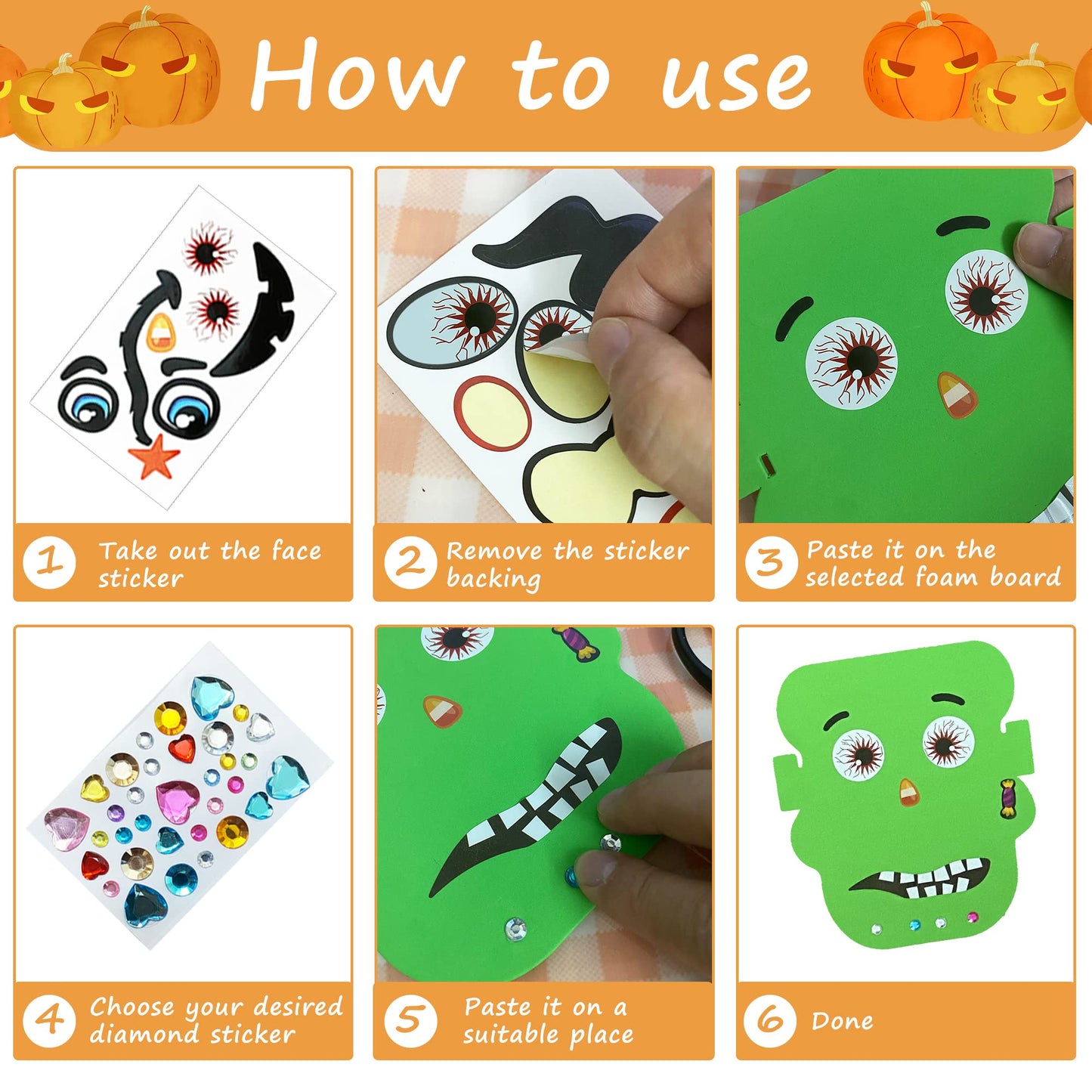 Taocco 34 PCS Halloween Craft Kits for Kids Halloween Foam Pumpkin Craft Kit and Pumpkin Stickers for Kids DIY Craft Party Trick or Treat Party Favors
