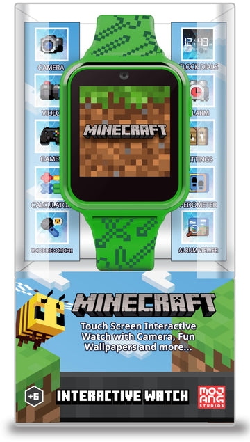 Minecraft Kids Smart Watch - Touchscreen Interactive Watch with 10 Customizable Clock Faces, Built-in Camera, Video Recorder, Alarm, Calculator, Games