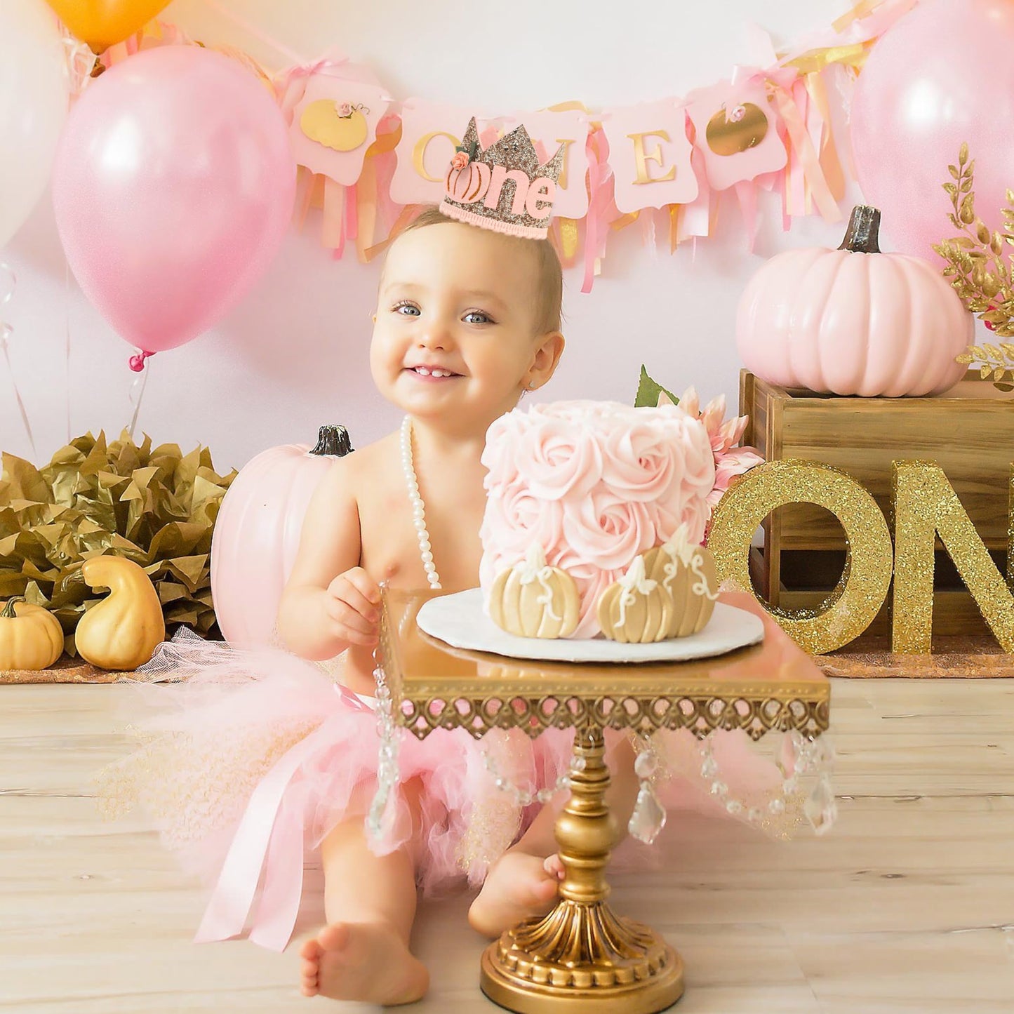 Agvgaza Little Pumpkin One Birthday Crown -Floral Pumpkin Decorations, Halloween Theme First Birthday Crown, 1st Hat Photo Shooting Props for Baby