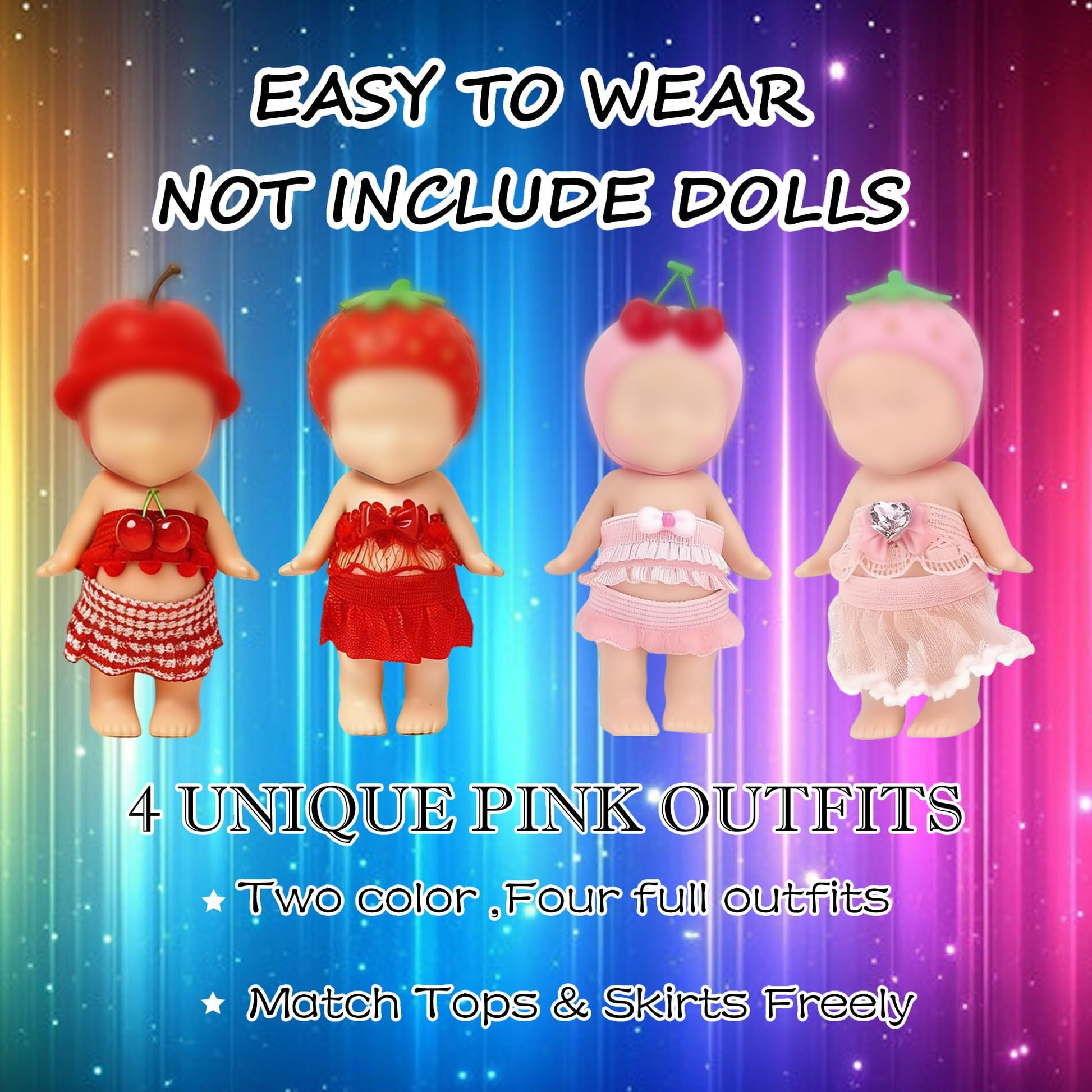 4Pcs Doll Clothes for Sonny Angel, 3 Inch Mini Doll Outfit Set Tops Skirts