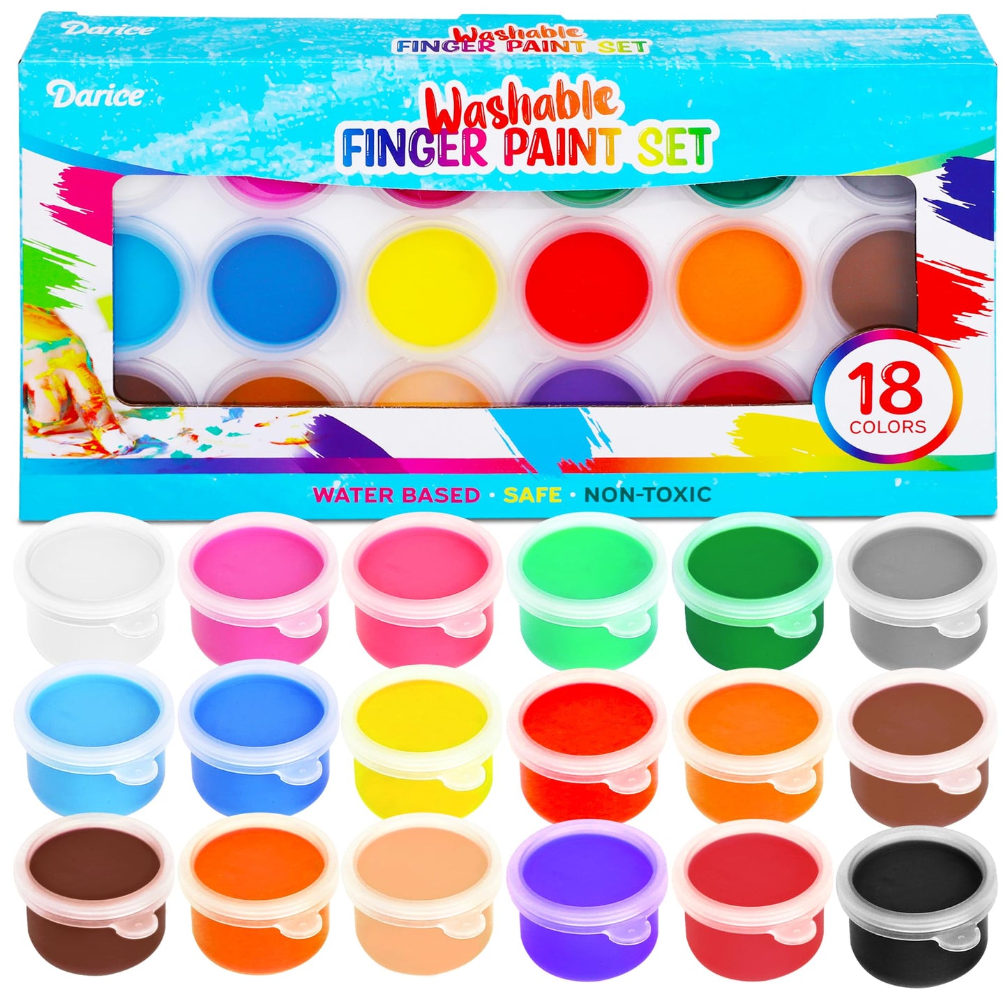Darice Washable Finger Paint for Kids - Non-Toxic Kids Paint with 18 Vibrant Colors 1 oz Each - Water-Based Mess Free Crafts Art Supplies For Toddlers