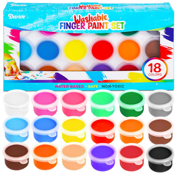 Darice Washable Finger Paint for Kids - Non-Toxic Kids Paint with 18 Vibrant Colors 1 oz Each - Water-Based Mess Free Crafts Art Supplies For Toddlers