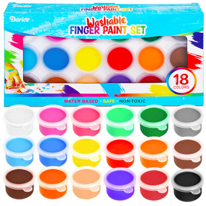 Darice Washable Finger Paint for Kids - Non-Toxic Kids Paint with 18 Vibrant Colors 1 oz Each - Water-Based Mess Free Crafts Art Supplies For Toddlers