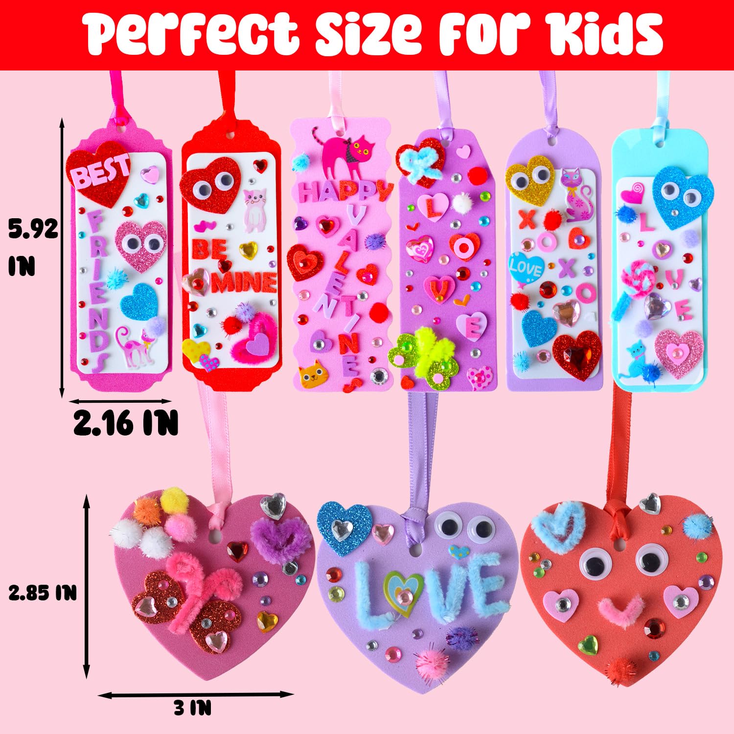 YIYEE 36 Sets Valentines Day Crafts for Kids, DIY Foam Bookmarks Valentine Cards Craft Kit for Kids Craft Hanging Ornament, Valentines Activities