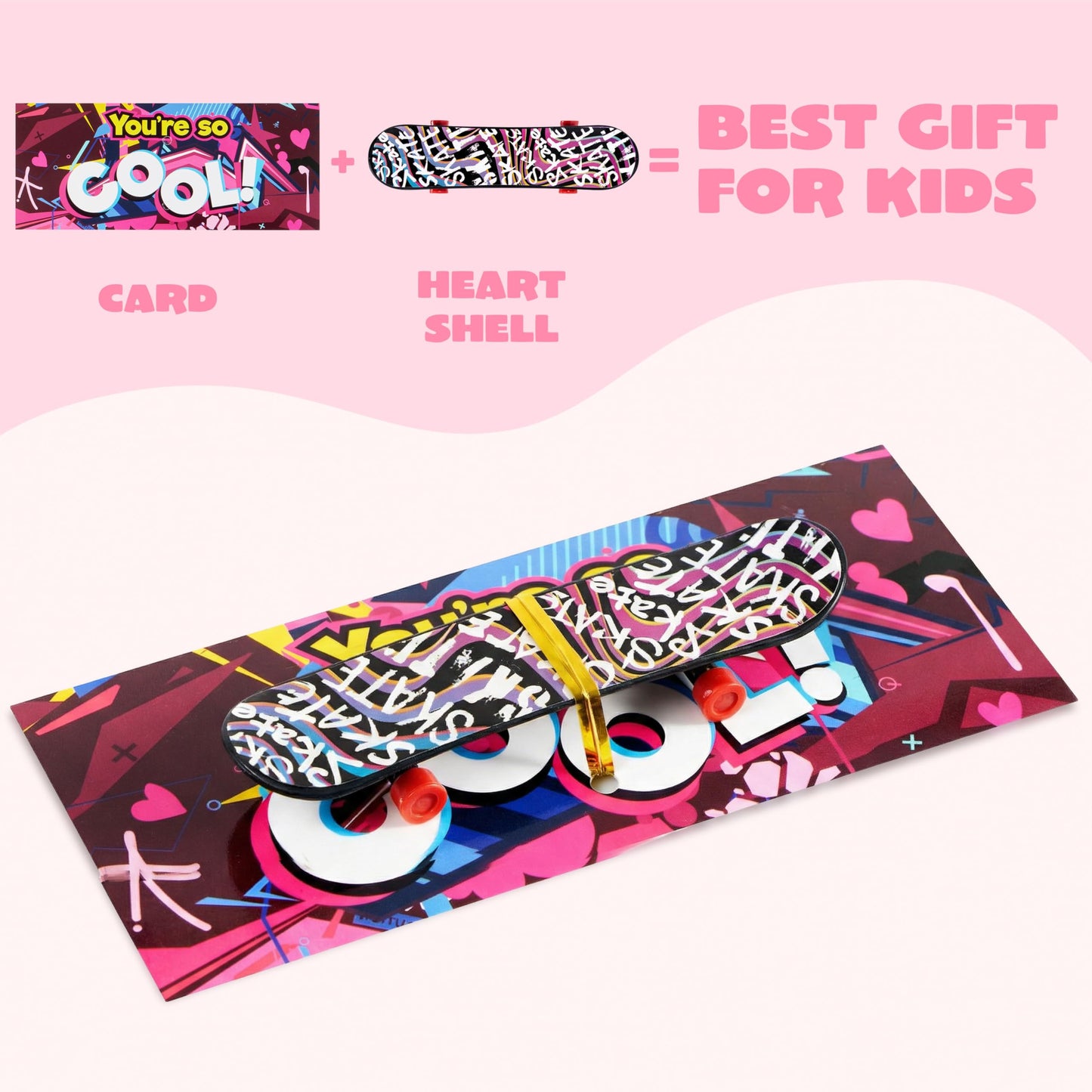 JOYIN 30 Packs Valentine's Day Mini Finger Skateboards with Cards, Classroom Exchange Gift for Kids, Kids Toys Party Favor, Classroom and Holiday