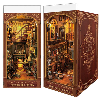 Firelight Library Book Nook, DIY Miniature House Puzzle for Magical Home Decor, 3D Bookshelf Decor for Adults and Beginners