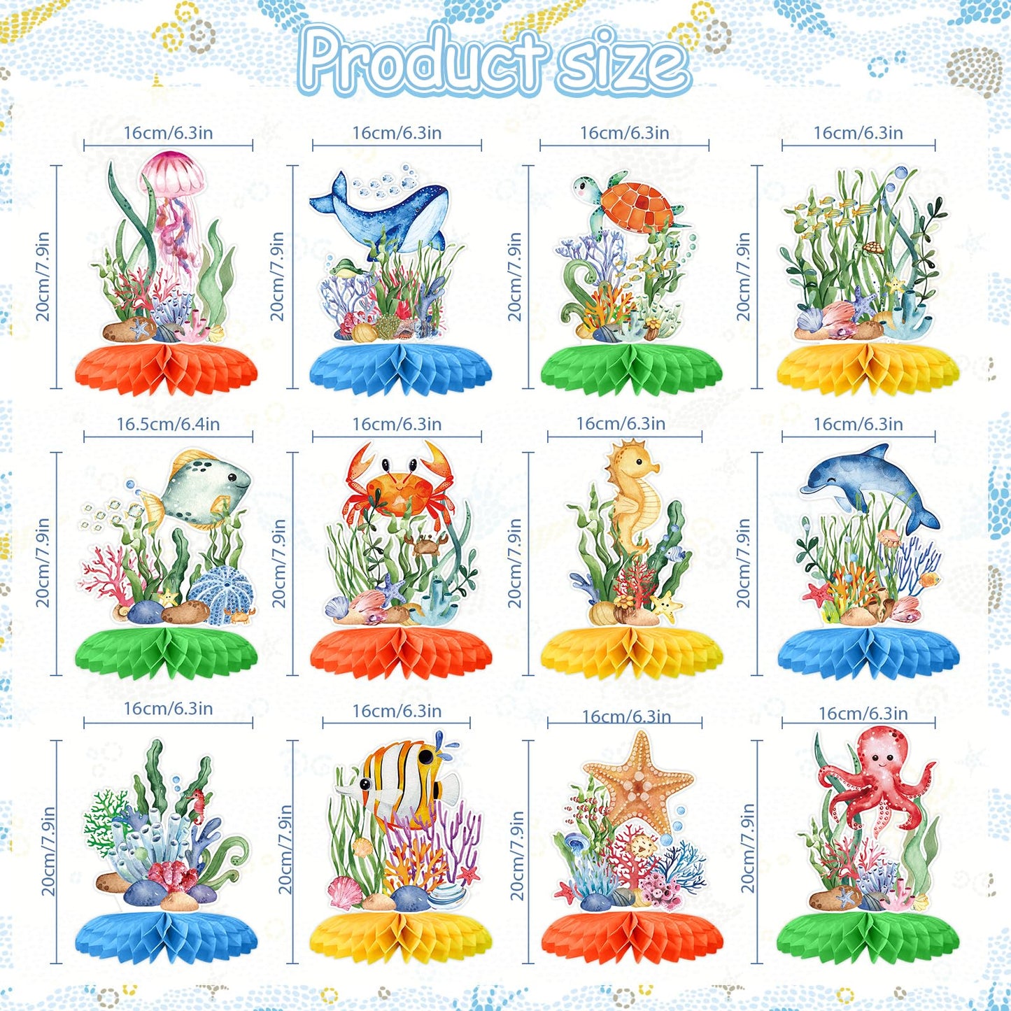 Tarklanda 12Pcs Ocean Sea Animal Honeycomb Centerpieces, Tropical Fish Under The Sea Birthday Party Decor Table Centerpieces for Ocean Themed Beach