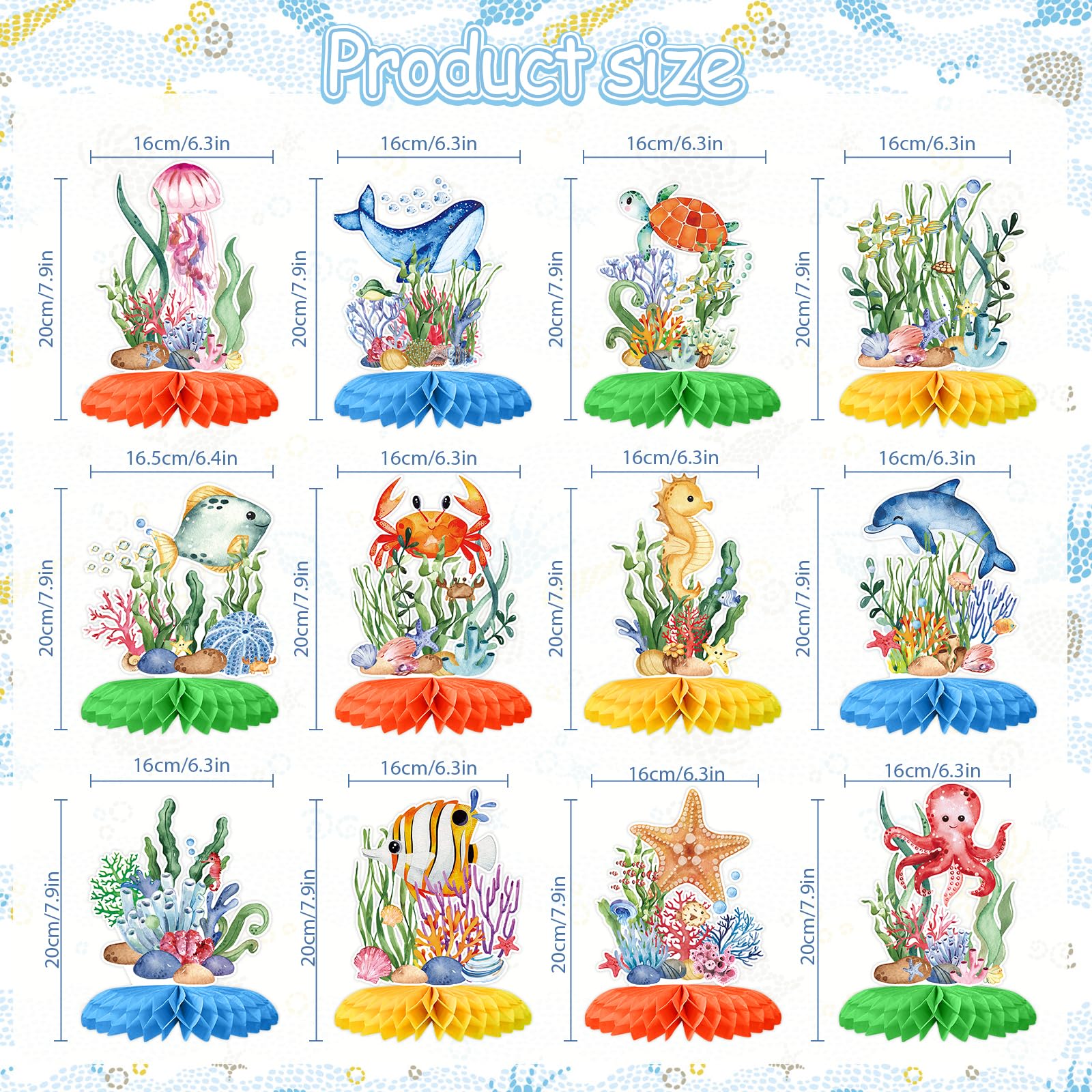 Tarklanda 12Pcs Ocean Sea Animal Honeycomb Centerpieces, Tropical Fish Under The Sea Birthday Party Decor Table Centerpieces for Ocean Themed Beach
