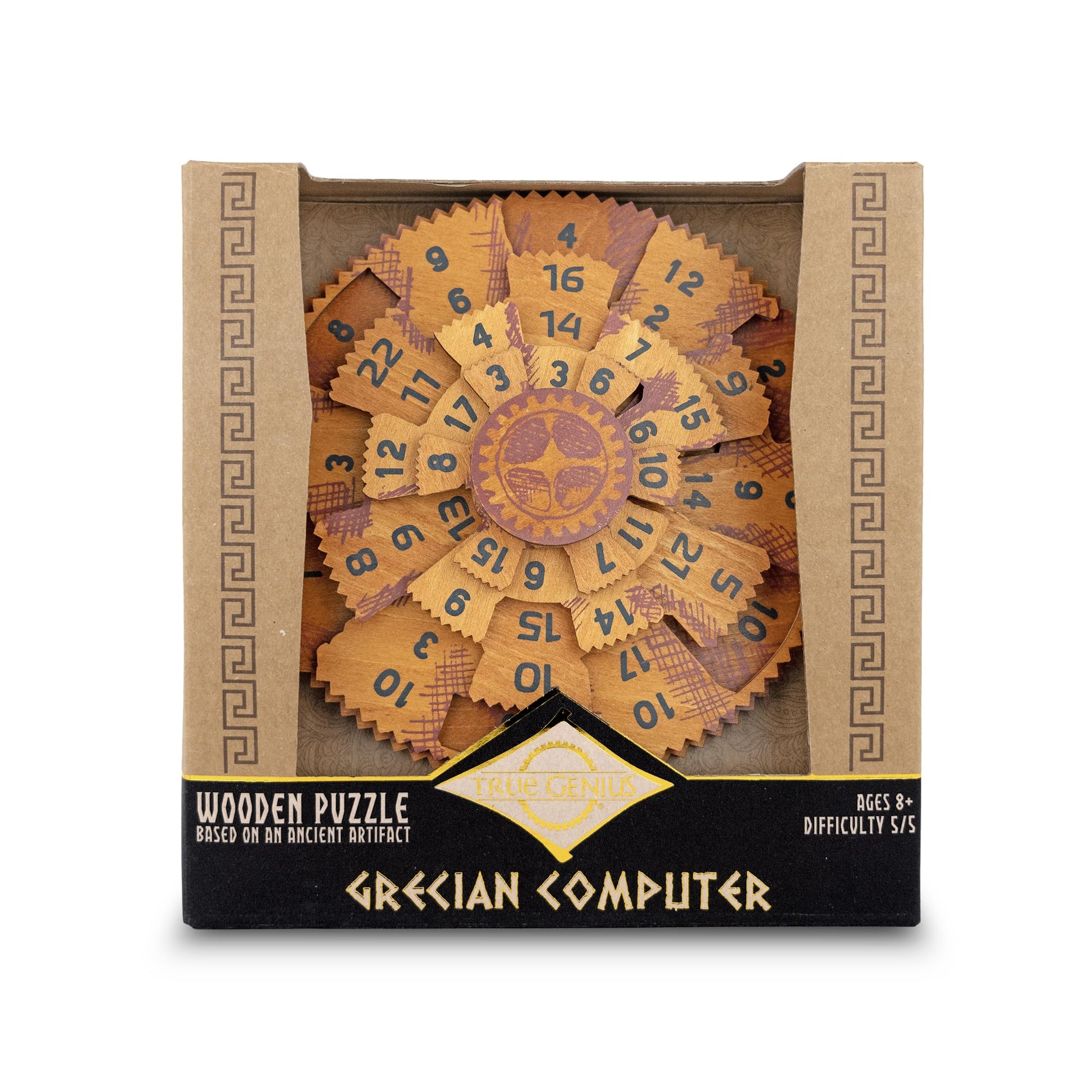Project Genius Grecian Computer Mechanical Math Puzzle, Wooden Brainteaser Gift for History Buffs and Smart Kids, Teens, and Adults - True Genius