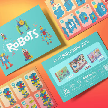 PLUS PLUS Learn to Build Robots, 250 Pieces - Interlocking Mini Building Blocks, 3D Puzzle Stem Toy for Kids, Birthday Gifts for Boys & Girls