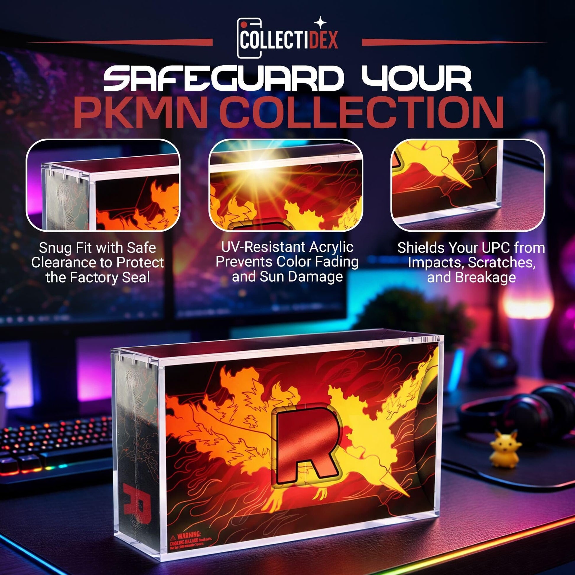 Collectidex Acrylic Display Case for Team Rocket's Moltres ex Ultra-Premium Collection UPC with Magnetic Lid 8 + 5mm Acrylic with 5x3mm Magnets