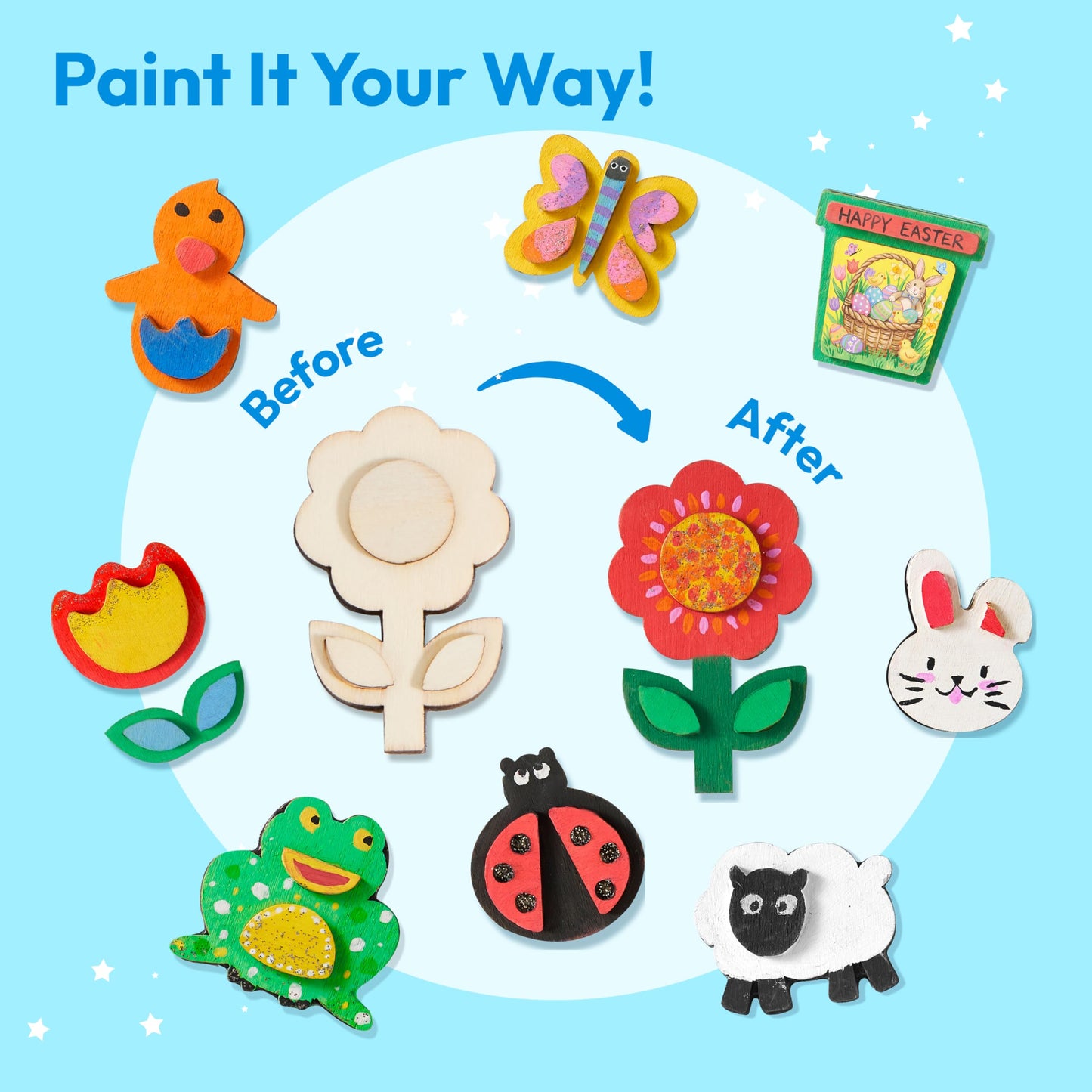 JOYIN 12 Wooden Magnet Creativity Arts & Crafts Painting Kit for Kids, Decorate Your Own Painting Gift for Halloween Crafts, Birthday Parties
