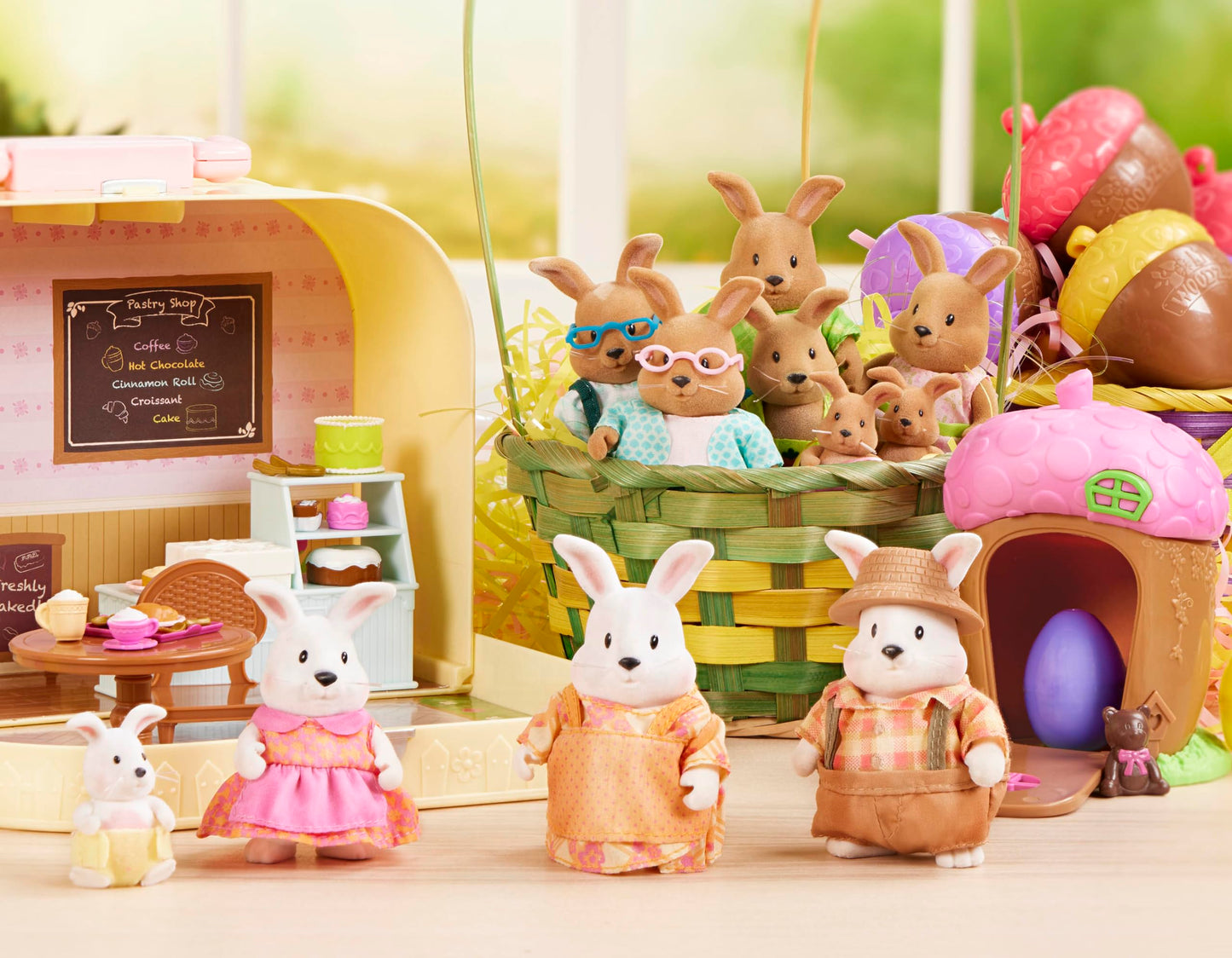 Li'l Woodzeez - Hoppingoods Rabbit Family - Set of 4 Collectible Posable Bunny Figures with Storybook - Pretend Play Doll Figures for Imaginative Play