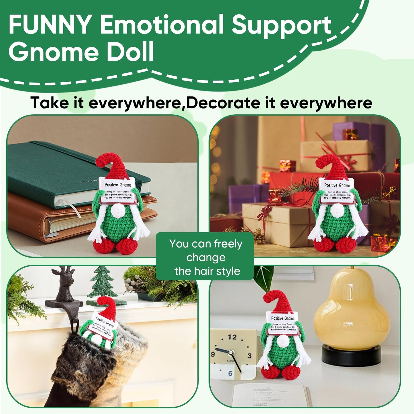 ZRXKSOPP Positive Gnome Crochet, Inspirational Handmade Crochet Gnome Doll Home Table Ornament Decor Present for Easter, Christmas, Valentine's Day