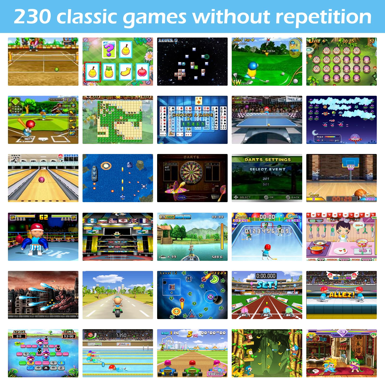 TaddToy 16 Bit Handheld Game for Kids Adults, 3.0'' Large Screen Preloaded 230 HD Classic Retro Video Games with USB Rechargeable Battery & 3 Game