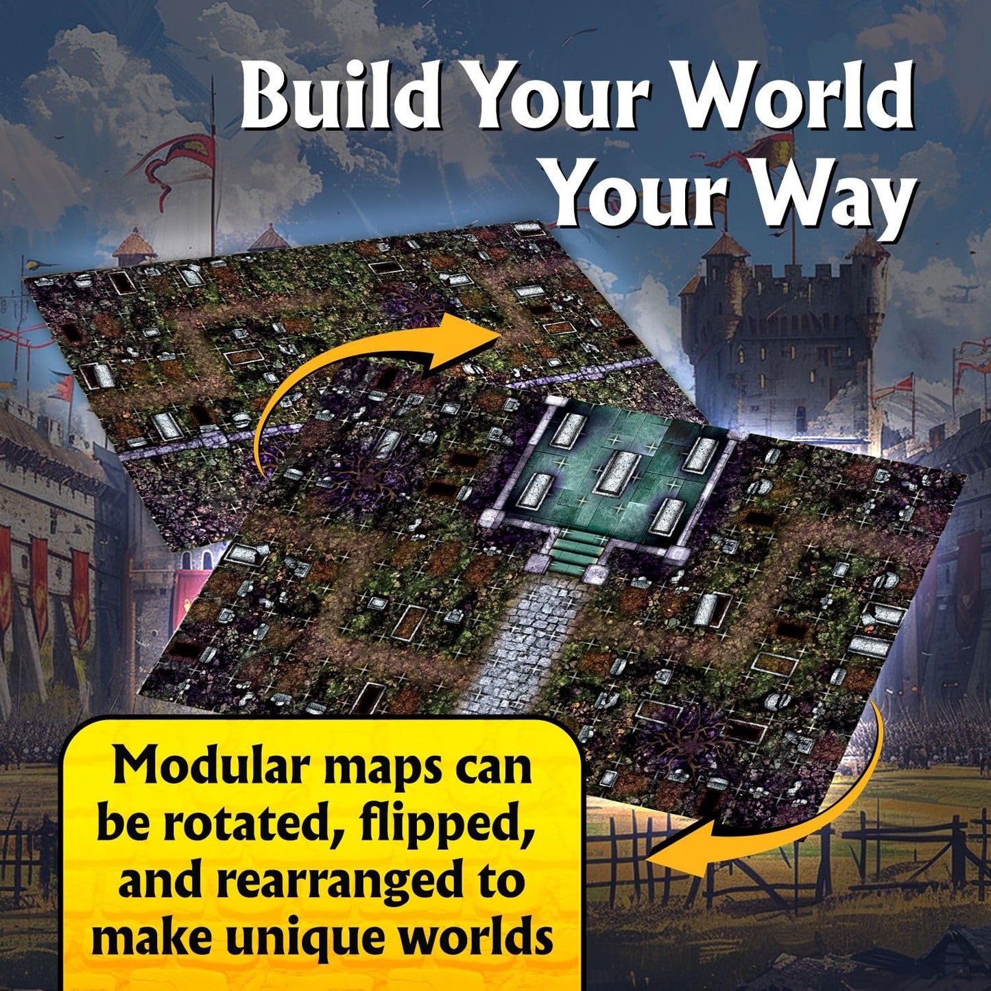 Arcknight The Extras Pack Roleplaying Battlemaps; 16 Modular RPG Maps in 8 Double-Sided Pages, 1" Square Grid, Modular & Versatile Design for Tabletop